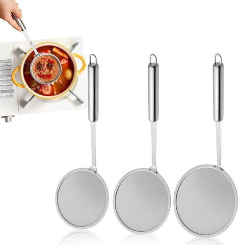 3 PCS Fine Mesh Strainer, 304 Stainless Steel Oil Skimmer Spoon Small Sieve Fine Mesh Tea Strainer Fryer Skimmer for Kitchen Tool(10cm,12cm,14cm