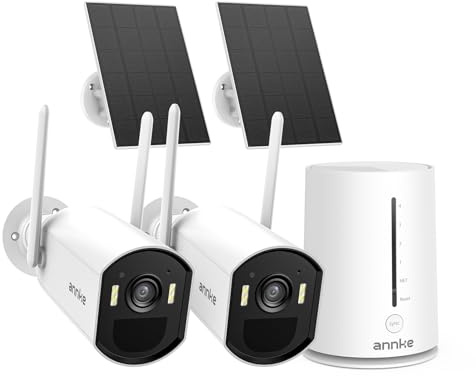 ANNKE 4MP Camera Surveillance WiFi Exterieure sans Fil Solaire, 2 Kit Caméra avec HomeBase, 64GB Stockage Local, Vision Nocturne Couleur, Aucun Coût Mensuel, Détection Mouvement, Alarme, 2,4/5Ghz WiFi