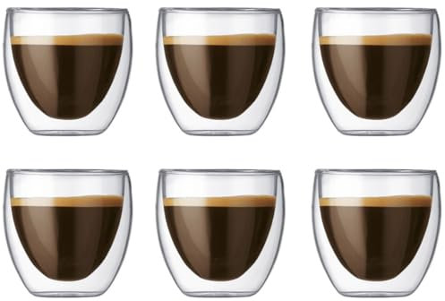 Bodum Double-Walled Espresso Glasses Pavina - Patented Valve - 80 ml - 6 Pieces