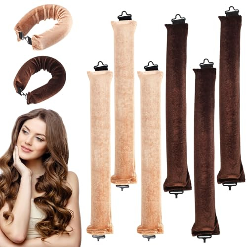 6 Hitzefreie Lockenwickler, Heatless Curls Bands, Overnight Lockenstäbe | mit Haken, Weich Haar Lockenwickler ohne Hitze, Haar Locken über Nacht, Heatless Curler zum Schlafen für Alle Haartypen