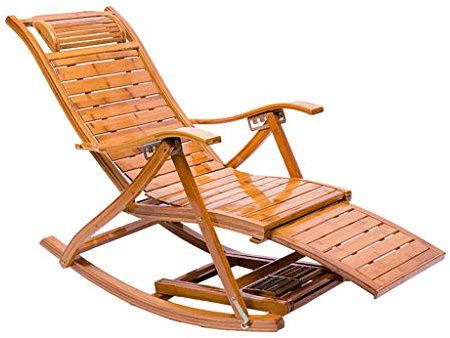 Outdoor Schaukelstuhl aus Bambus mit verstellbarer Fußstütze und Massage für Gartenentspannung