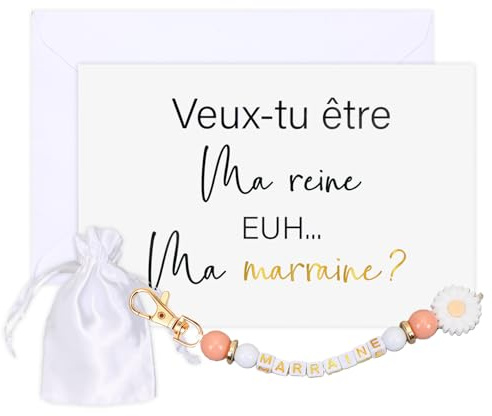 Augesak Cadeau Marraine Demande - Veux Tu Être Ma Marraine - Porte-Clés,Cart Idée Cadeau pour Baptême Communion Anniversaire Confirmation Noël