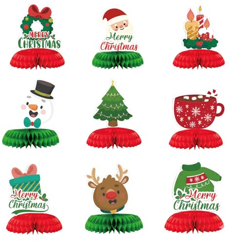 9 Stück Waben Deko Weihnachten, Weihnachtliche Deko 3d Für Weihnachtsfeier Deko,Weihnachtsdeko Tischdeko, Weihnachtsdekorationsset, Festliche Tischdekoration Neujahr Party Deko