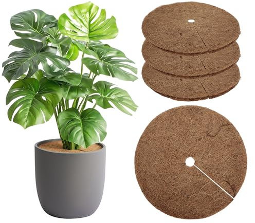 Mcbazel Juego de 4 Discos de Coco para Plantas (37 cm de diámetro), Discos de mantillo Natural para protección de Invierno y protección contra Malas Hierbas, Estera de Coco para jardín, balcón y