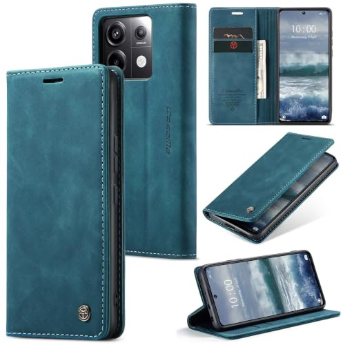 Sojlecyu Handyhülle für Xiaomi Redmi Note 13 Pro 5G/ Xiaomi Poco X6 5G hülle Premium PU Leder Klapphülle Tasche Flip Case Magnet Kartenfach Ständer Schutzhülle für Xiaomi Redmi Note 13 Pro 5G,Blaugrün