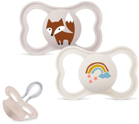 MAM Air Silikon Schnuller im 2er-Set, extra leichtes und luftiges Schilddesign, zahnfreundlicher Baby Schnuller aus SkinSoft Silikon mit Schnullerbox, 16+ Monate