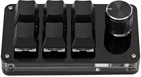 Yinhing Customizable One Handed Mechanical Keyboard with Knob 6 Key Gaming Keypad Multi Function Programmable Shortcut Keyboard with Material Portable Type C USB Interface (All Black)
