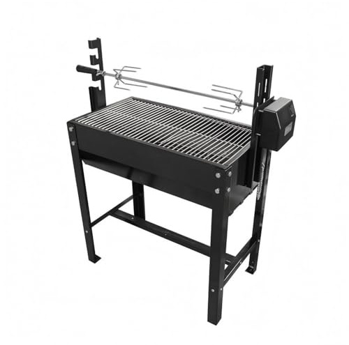 KESOTO Outdoor Rotating Grill Cooking Grill Rotisserie Barbecue Iron Body With Raised Spit System Ventilated Fire Chamber, C03 Elevated Charcoal Grill Battery Model