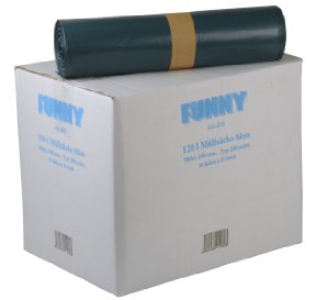 FUNNY Recycelte Müllbeutel in Blau, reißfeste Müllsäcke 120l , TYP 100, 700 mm x 1100 mm, 200 Stück
