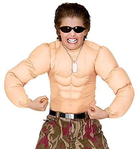 W WIDMANN MILANO Party Fashion - T-shirt musclé pour enfants, six-pack, soldat, super-héros, culturiste, costumes de carnaval