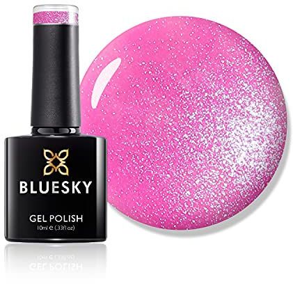 Bluesky Gel Nail Polish 10ml, Honeysuckle - SJ16, Deep Pink Glitter | Rich candy sparkle that stays bold and playful on any nail length. Soaks off in minutes with acetone and no damage.