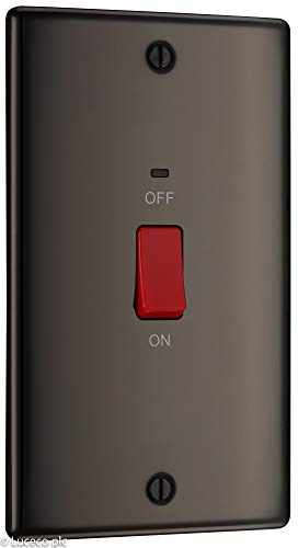BG Electrical Large Cooker Control Switch Unit with LED Power Indicator, Double Plate, Double Pole, Raised Profile, Round Edges, Nexus Metal, Black Nickel, 45A, NBN72