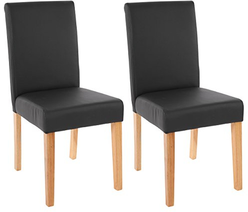 Lot de 2 chaises de séjour Littau - Simili-Cuir, Noir Mat, Pieds clairs