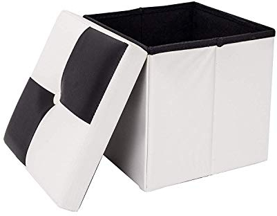 Rebecca Mobili Puff Truhe Weiß Schwarz, gepolstert, Urban, Wohnzimmer Schlafzimmer – Maße: 30 x 30 x 30 cm (HxLxB) - Art. RE4258