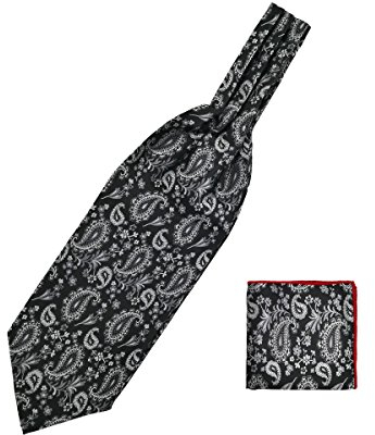 WANYING Herren Krawattenschal und Einstecktuch 2 in 1 Sets, Ascotkrawatte Schal Cravat Ties Schick und Warm für Gentleman - Schwarz Weiß Paisley