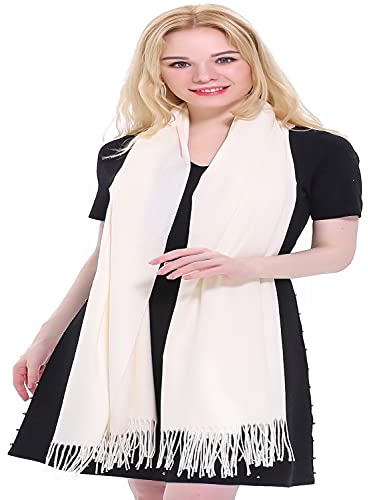 CJ Apparel Cremefarben Dickes Einfarbiges Design Baumwollmischung Schal Zweite Wahl Schultertücher Wrap Pashminas NEU