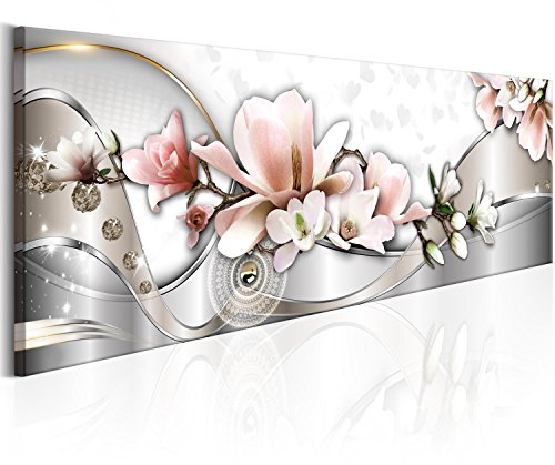 murando - Wandbilder XXL Magnolien 150x50 cm 1 tlg - Wand Deko Vlies Leinwand Bilder Groß Wanddeko Wohnzimmer Schlafzimmer Kunstdrucke Panoramabild - Blumen Perlen Ornament a-C-0074-b-c