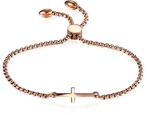 OIDEA Edelstahl Armkette Damenarmband Armreif Charmsarmband Kreuz Anhänger Armband Verstellbar für Damen, Silber (Rosegold)