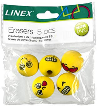 Linex Aufsteckradiergummis Motivdruck Lachgesichter, rund, 24 Beutel mit 5 Radierern mit unterschiedlichen Ausdrücken (120 Radierer)