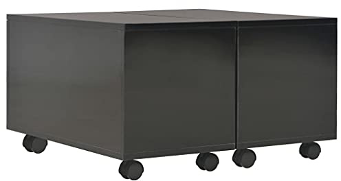vidaXL High Gloss Coffee Table | Black Extendable Square Table | Engineered Wood | With Internal Compartment and Wheels | For Living Room, Office