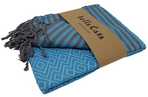 Stefano Ferrante KELIM LUX Hamamtuch Saunatuch Pestemal Fouta Strandtuch Badetuch Handtuch Baumwolle Backpacker 100x180 cm (Türkis)