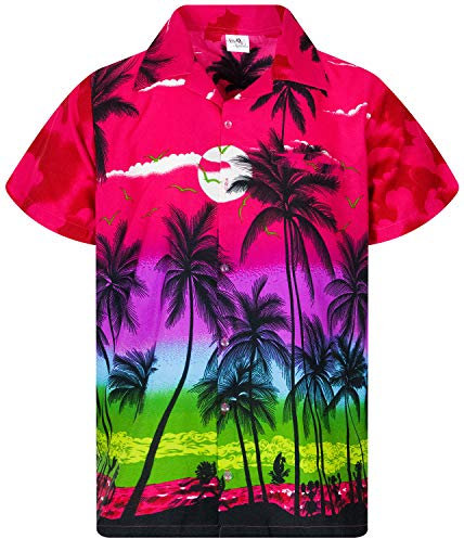 Funky Chemise Hawaienne Kids Garçons, Manche Courte, Print Beach, Rose, 2