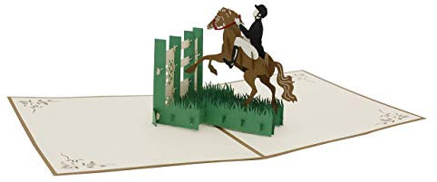 design3dkarten® Springreiter, Pferde, Reitsport, 3d Klappkarte, 3d Klappkarte, Pop Up Karte, Glückwunschkarte, Grußkarte, Geschenkkarte