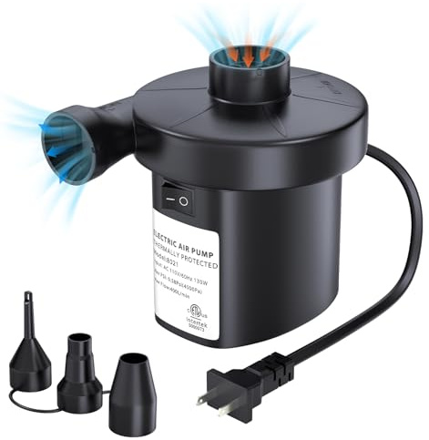PULIDIKI Electric Air Pump for Inflatables Air Mattress Pump with 3 Nozzles Inflator Deflator Quick Air Pump for Air Mattress Beds Pool Toys Raft Boat Swimming Rings AC 110V 130W