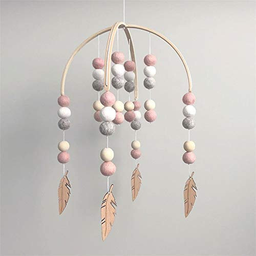 Nicole Knupfer Babybett Mobile Windspiel Rassel Spielzeug, Neugeborenen Kinderzimmer hängende Bettglocke, Holz Ornament Geschenk für Baby Mädchen oder Jungen (Dunkelrosa + Blattanhänger)