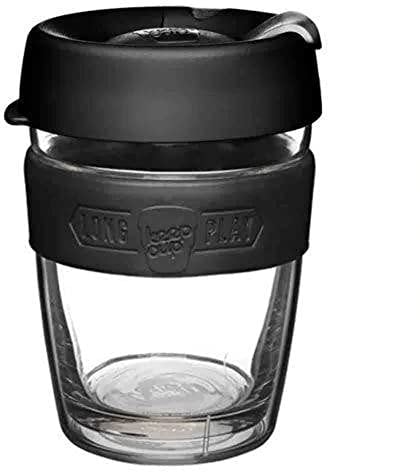 KeepCup Longplay - Reusable Coffee Cup, Double Wall Glass with Removable Sleeve and splashproof Sipper lid - 12oz/340ml - Black