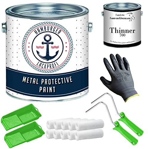 Barniz protector de metal negro mate RAL 9005 negro metal pintura protectora metal pintura con juego de pintura (X300) y dilución (1 L) // Hamburger Lack-Profi (2,5 L)