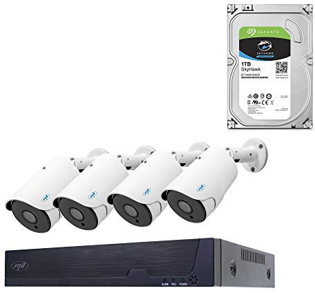PNI House IPMAX POE Five video surveillance kit, NVR with 4 POE ports, ONVIF and 4 cameras with 5MP IP, outdoor, Power over Ethernet, chip detection, motion detection with 1Tb HDD