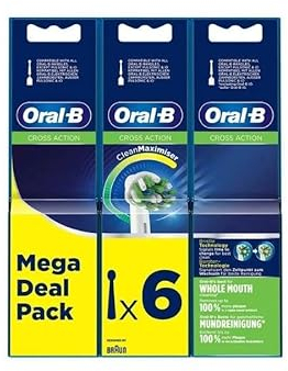 Oral-B Pro Cross Action Aufsteckbürste für elektrische Zahnbürste, X-Form und abgewinkelte Borsten für tiefere Plaque-Entfernung, 6 Stück Zahnbürstenköpfe, Weiß