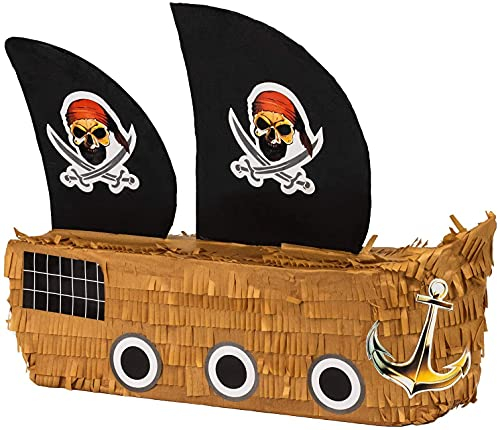 Pinata * PIRATENSCHIFF * wird mit Süßigkeiten oder Spielen gefüllt ca. 44 x 34 x 15cm | Topfschlagen aus Amerika | Piraten Piñata Mexiko Kinder Geburtstag Kindergeburtstag Spiele