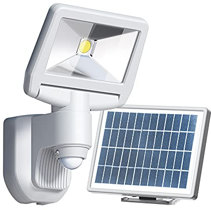 Arum LIGHTING - Projecteur LED Solaire ESTEBAN Blanc, Détecteur de Mouvement, 850 Lm (Eq. 70W), Panneau Déporté Câble 3m, Éclairage Extérieur Puissant Blanc Froid, Étanche IP44 Jardin, Garage, Allée