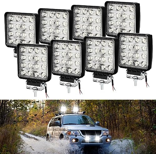 SWANEW LED Arbeitsscheinwerfer 8 X 48W Zusatzscheinwerfer 12V 24V 6000K IP67 Wasserdicht Scheinwerfer Arbeitslicht für Trecker Bagger SUV, UTV, ATV