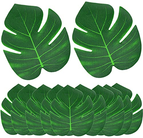 Künstlich Tropische Blätter, 12 Stück Künstliche Palmenblätter, Künstliche Monstera Blätter, künstliche Pflanzen, Künstliche Blätter für Hawaiische Dschungel Geburtstag Dekoration, ca. 20*18cm, Grün