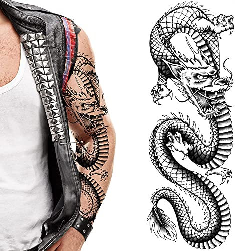 Tatodays temporäres tattoo drache mit vollem arm, japanischer körperkunst-transferaufkleber für frauen und männer, cosplay, halloween, erwachsene, temporäres tattoo für arme, ninja