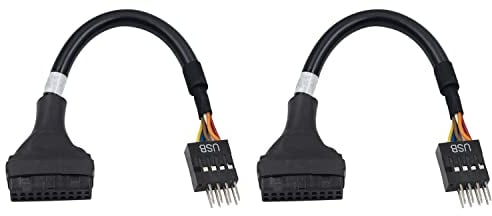 Duttek Cable adaptador USB 3.0 a USB 2.0, USB 3.0 a USB 2.0, adaptador de placa base USB 3.0 hembra de 19 pines USB2.0 macho convertidor de cable de placa base de 15 cm (paquete de 2)