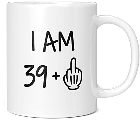 Mug Monster - Io Am 39 + Middle Finger, divertente idea regalo per il 40° compleanno, tazza da caffè in ceramica, regalo per uomini o donne, extra large e gigante, tazza bianca da 311,8 g