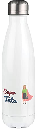 Botella isotérmica blanca con diseño de Super tata