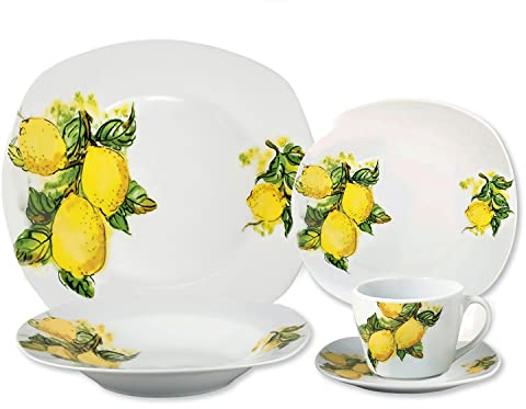 Juego de vajilla cuadrada de porcelana de 20 piezas para diseño de 4 limones