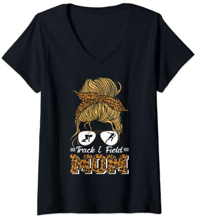 Damen Track and Field Mom Runner Bandana mit Leopardenmuster T-Shirt mit V-Ausschnitt