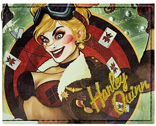 DC Bombshells Harley Quinn Gotham ou Bust Portefeuille Bi-Fold avec Porte-ID & Porte-Carte, Vert