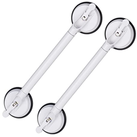 Relaxdays 2 x Sauggriff ausziehbar, 57-69 cm, Haltegriff für Dusche & Badewanne, 70 kg, für Senioren, Wand, Saugheber, weiß