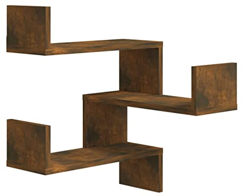 vidaXL Étagère d'angle Murale Suspendue Flottante Rangement Salon Meuble de Chambre à Coucher Chêne Fumé 40x40x50 cm Bois d'Ingénierie