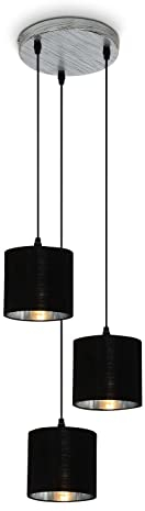 BRILONER Leuchten - Pendelleuchte retro, Pendellampe, vintage, Hängelampe Stoffschirm, Esszimmerlampe, E14, Silber-Schwarz, 4737-034