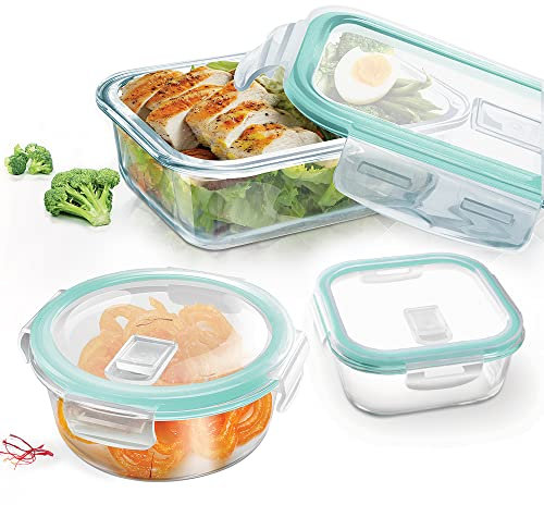 Treo by Milton Set of 3 Borosilicate Glass 32 oz, 27 oz, 33 oz Storage Container Set Clear, BPA Free, Fridge, Microwave and Oven Safe, Dishwasher Safe, Air Tight, Stackable- Hi Clip Fresh Rectangle