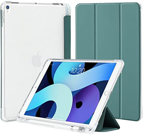 4UBonLife Custodia per iPad Air 3 10,5 Pollici 2019 e iPad Pro 10,5 2017 con Portapenne, Sottile Leggero Cover Case Retro Traslucido in Morbido TPU Auto Svegliati/Sonno, Verde Notte
