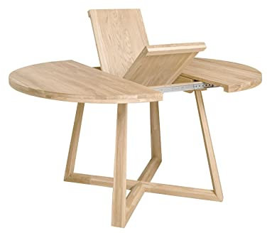 Nordic Story Esstisch Moby (rund, ausziehbar) • Tisch mit gekreuzten Beinen • Massivholz (Eiche) • Eiche Gebleicht • Runder Ausziehtisch (130-170 x 100 x 75 cm)